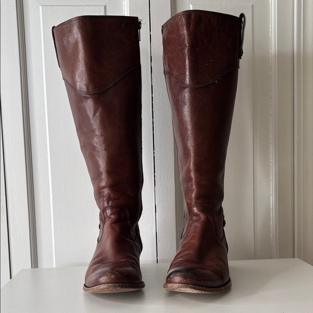 Frye Melissa Button Leather Boots in Cognac with Tan Lining - Picture 3 of 9